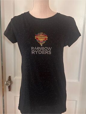 Womens Rainbow Ryders Black Rhinestone Logo Tee size large